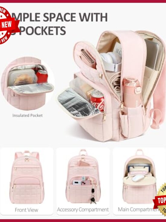 Quilted Work Backpack with Insulated Pocket, Fits 15.6 Laptop main image 4